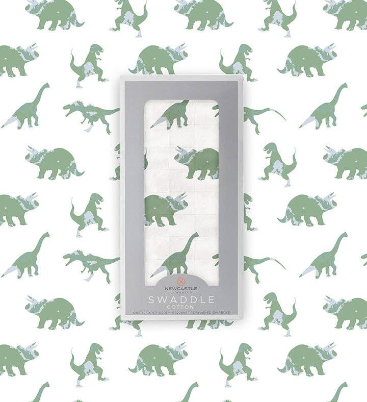BABY - Granite Green Dinosaurs Cotton Swaddle