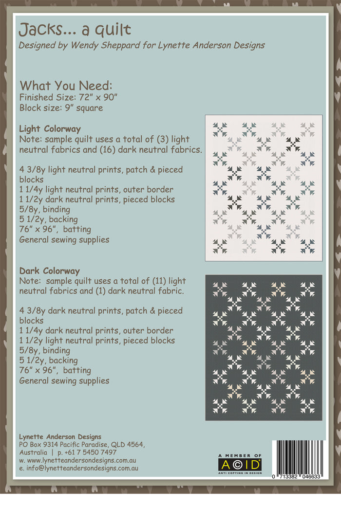 Jacks Quilt by Lynette Anderson Pattern Back