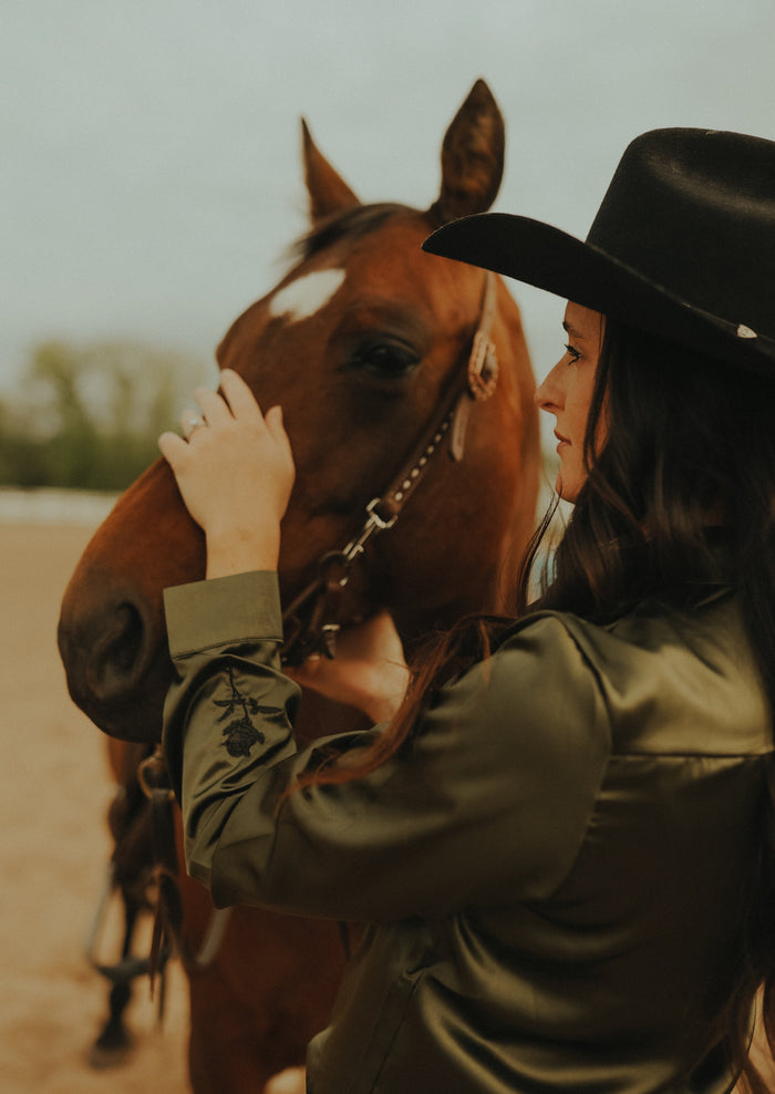 Olive Satin Rodeo Shirt