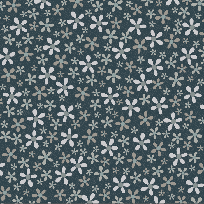 Peacock Manor 3327-002 - blue cotton fabric with white and tan daisies