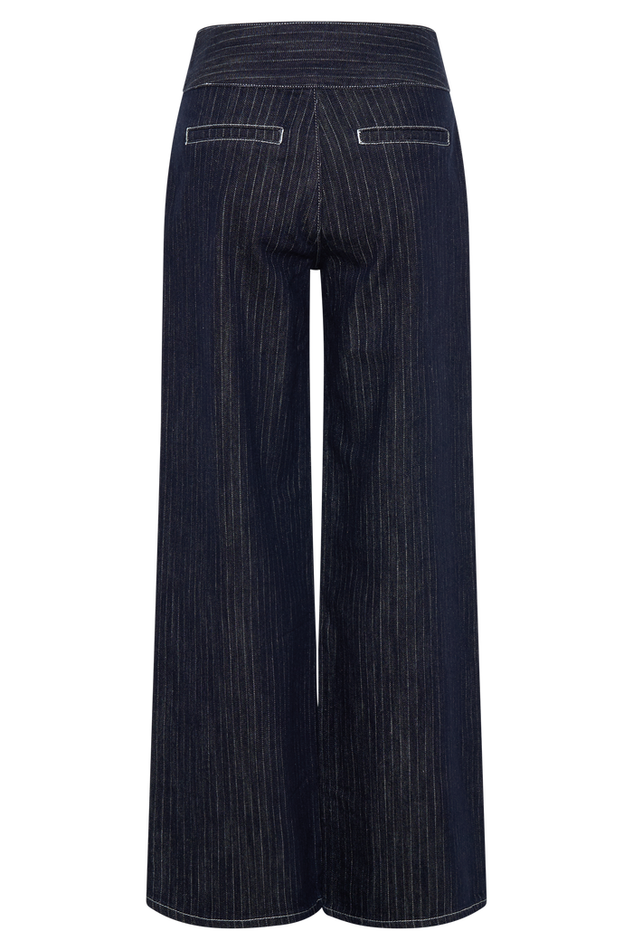 Sienna Flare Mid Rise Denim Jeans - Indigo Pinstripe