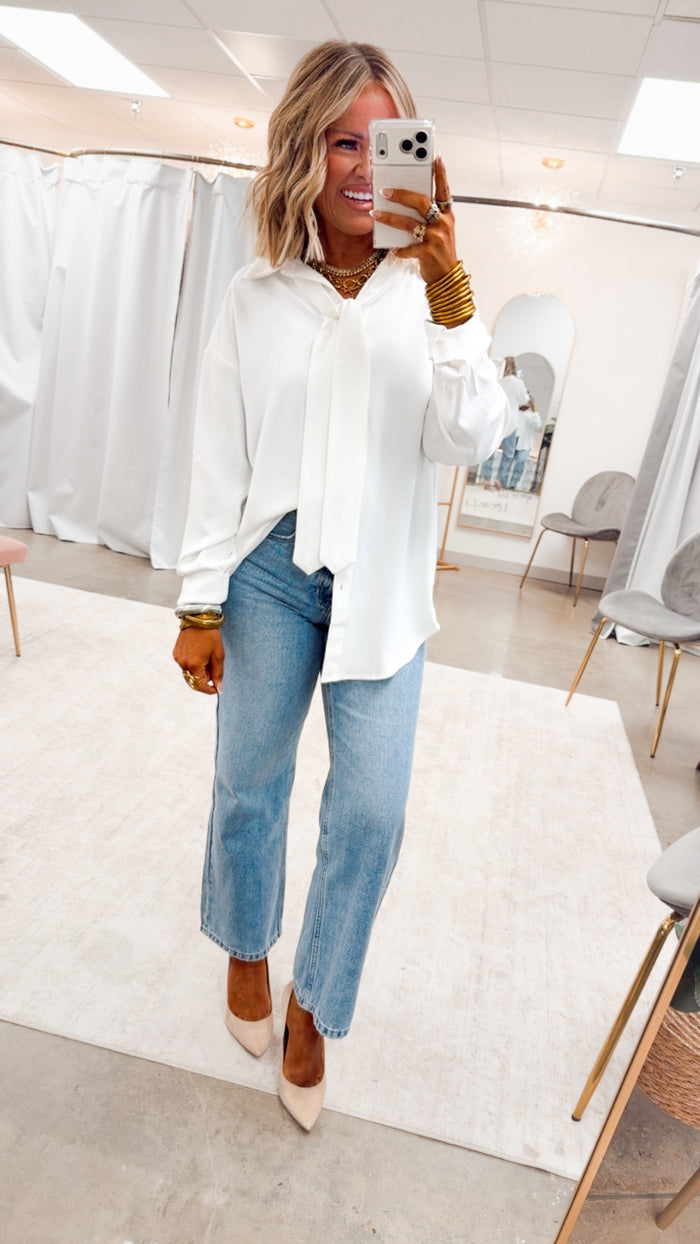 The Bianca Tie Neck Blouse-White