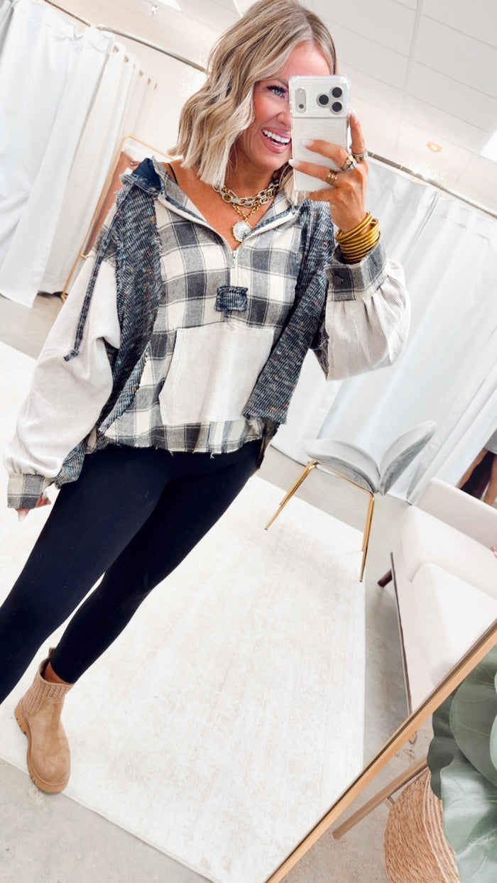 The Gypsy Soul Hoodie Top-Beige Plaid