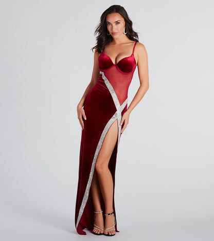 Corrie Formal Velvet Mesh Dress