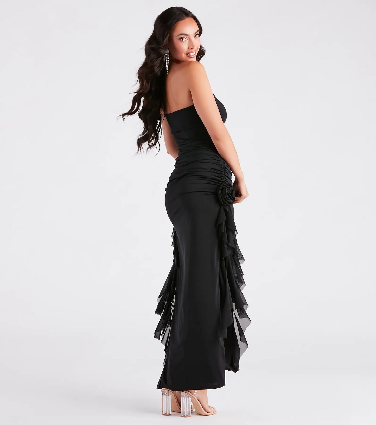 Kenna Rosette Applique Ruffled Formal Dress
