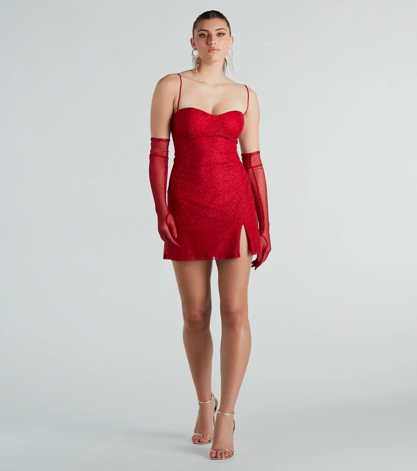 Main Attraction Glitter Mini Dress And Gloves Set