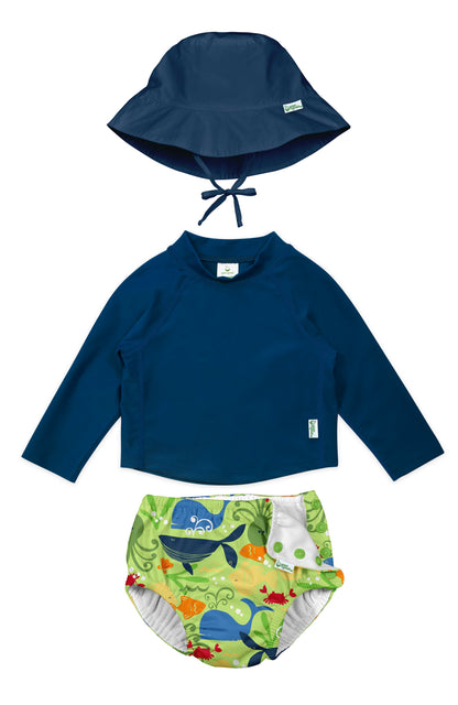 REUSABLE SWIM DIAPER & RASHGUARD & HAT SET