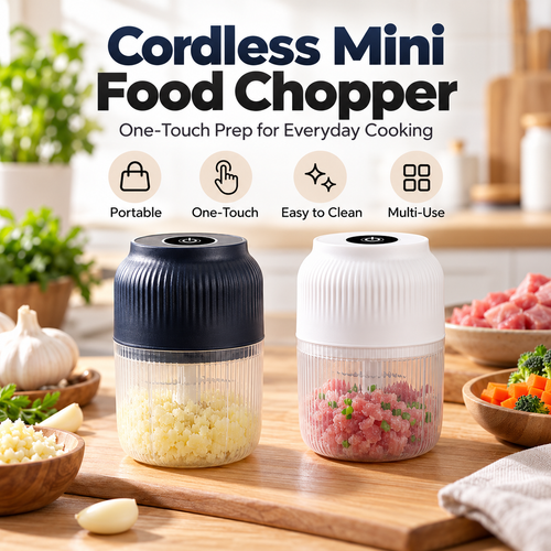 Mini Electric Food Chopper – Cordless, One-Touch & Rechargeable