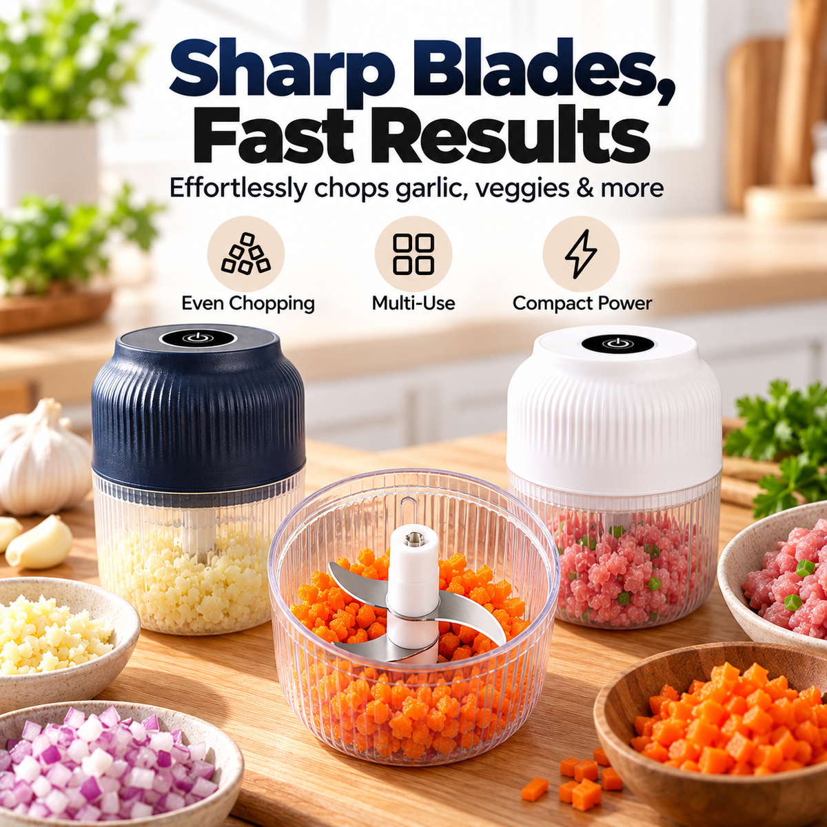 Mini Electric Food Chopper – Cordless, One-Touch & Rechargeable