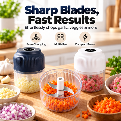 Mini Electric Food Chopper – Cordless, One-Touch & Rechargeable
