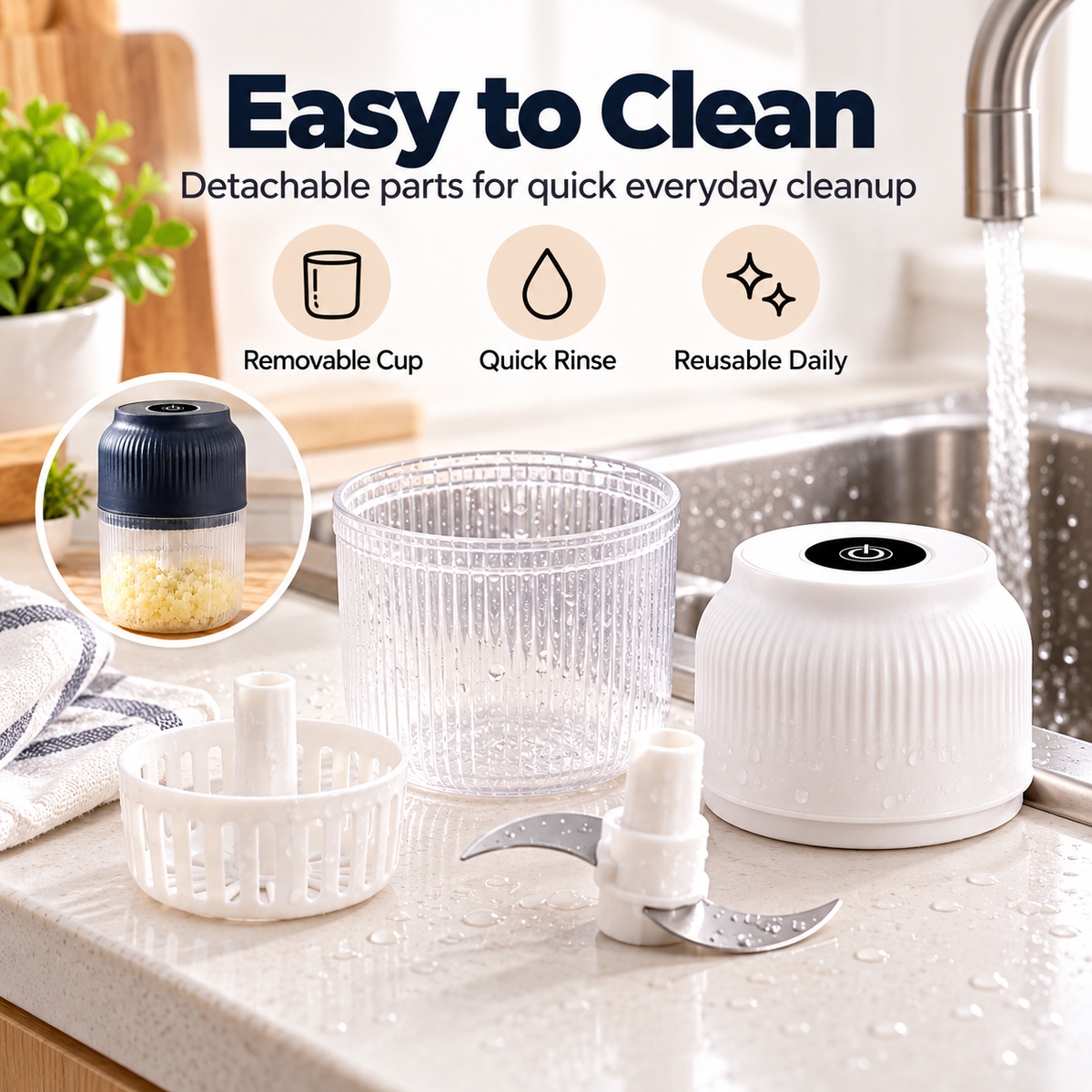 Mini Electric Food Chopper – Cordless, One-Touch & Rechargeable