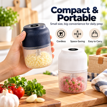 Mini Electric Food Chopper – Cordless, One-Touch & Rechargeable