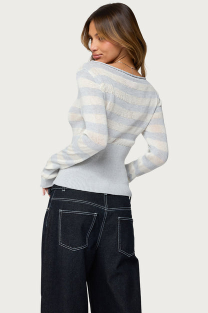 Cornella Boat Neck Striped Knit Top