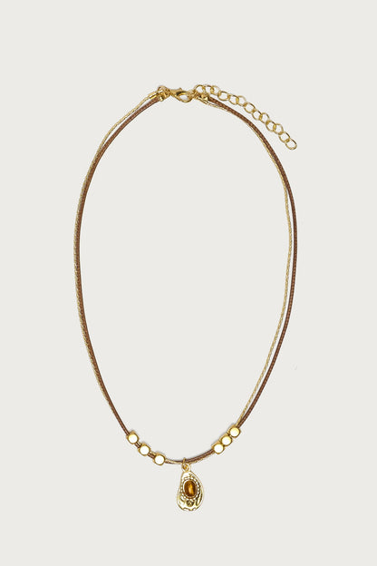 Oval Stone Pendant Cord Necklace