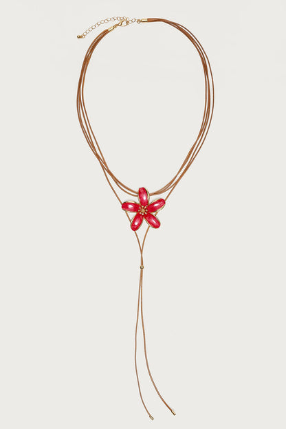 Hibiscus Faux Suede Cascading Necklace