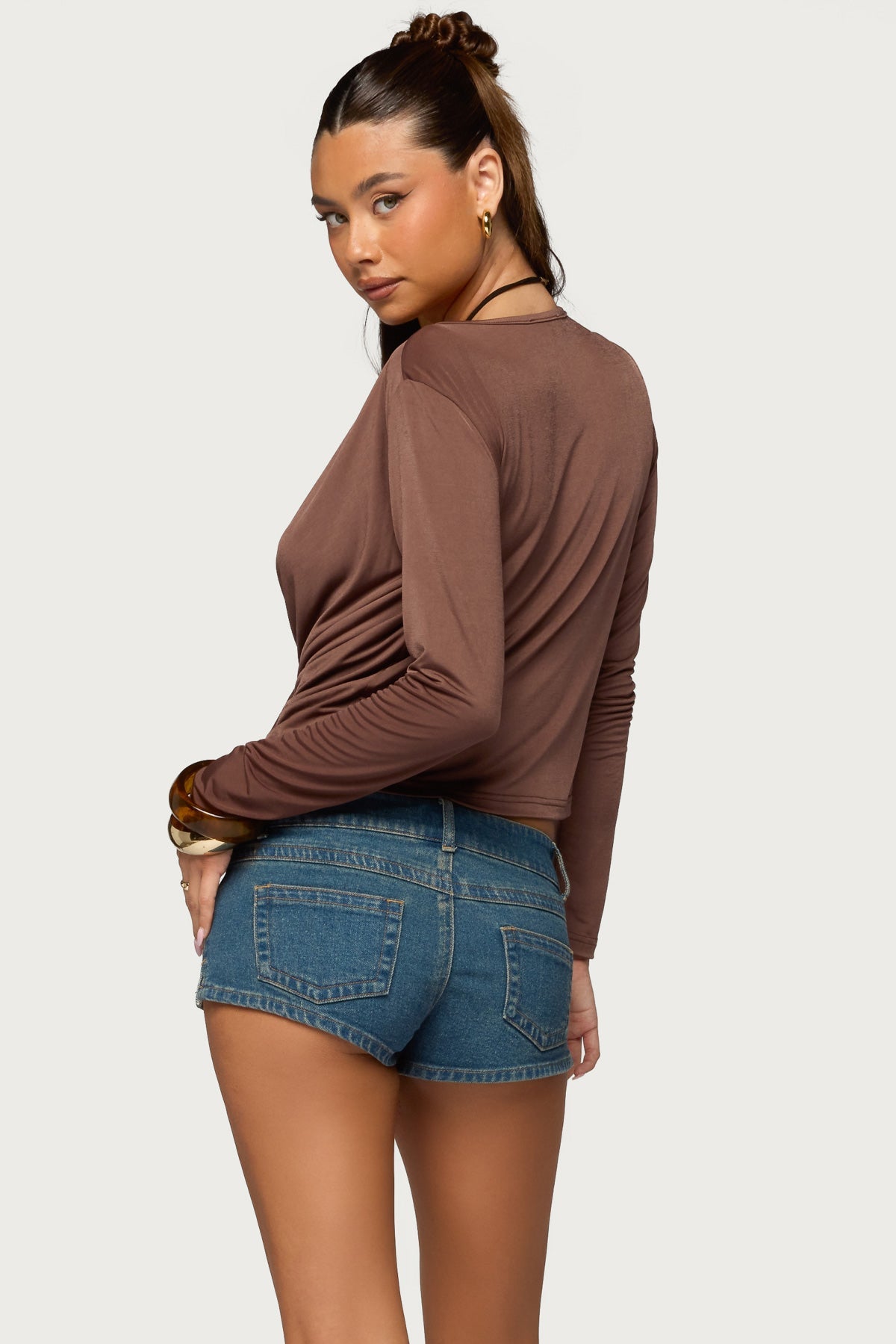 Draped V Neck Long Sleeve Top