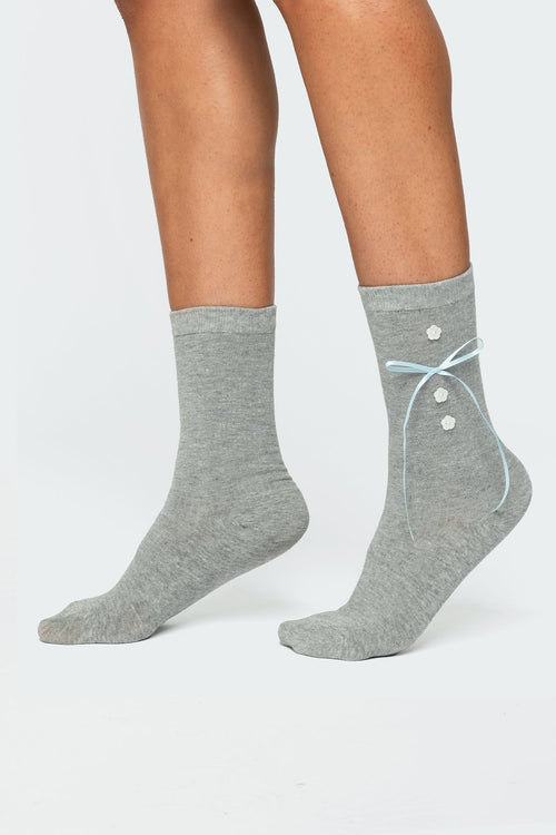 Ribbon & Flower Button Socks