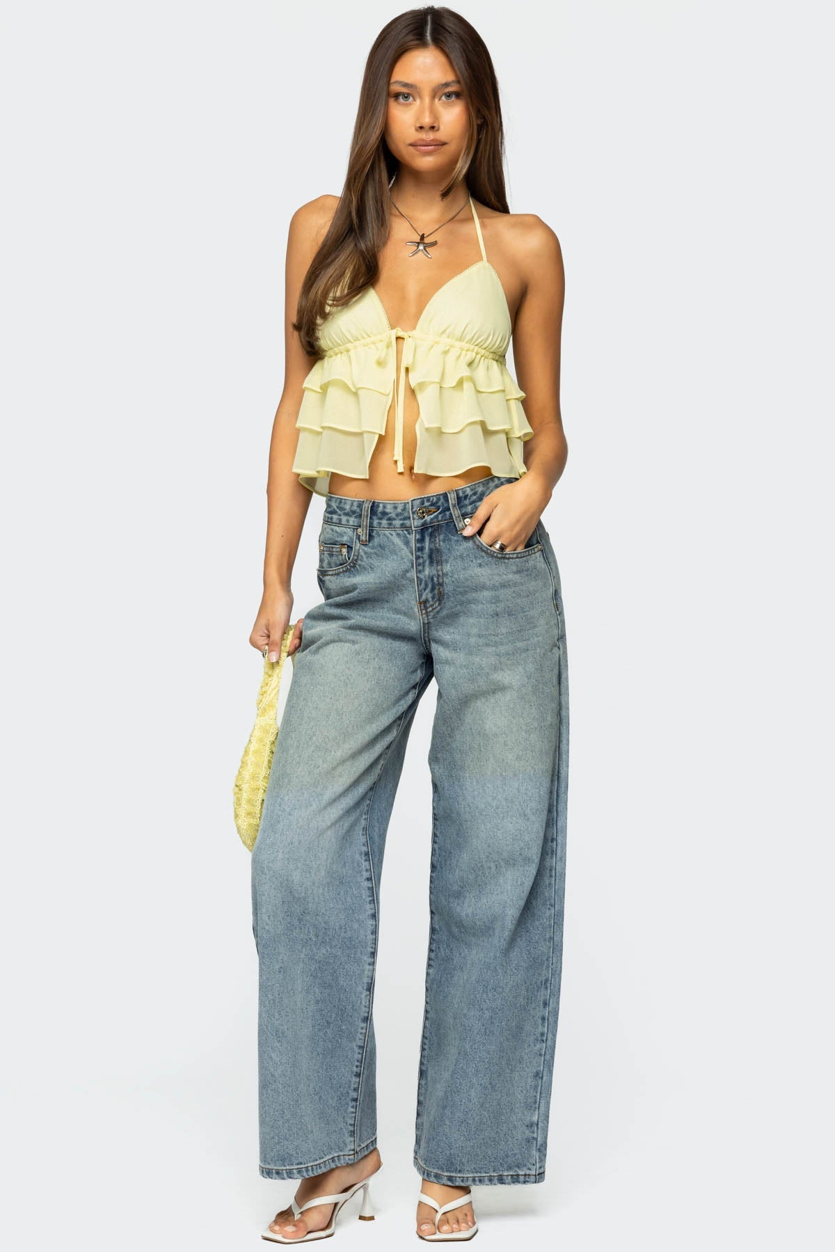 Zephi Split Front Ruffled Top