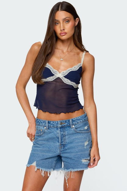 Contrast Lacey Mesh Tank Top