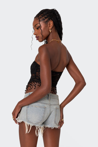 India Sheer Lace Strapless Top