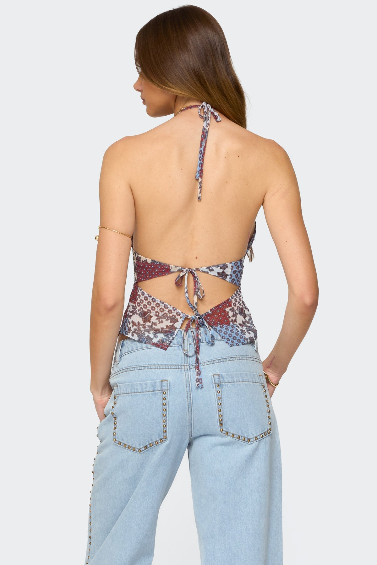 Mixed Patchwork Chiffon Halter Top