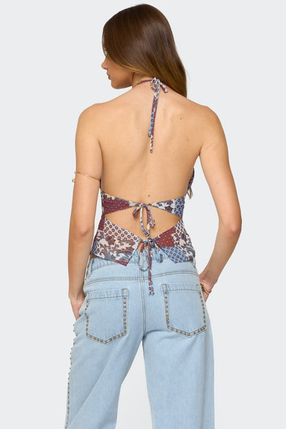 Mixed Patchwork Chiffon Halter Top