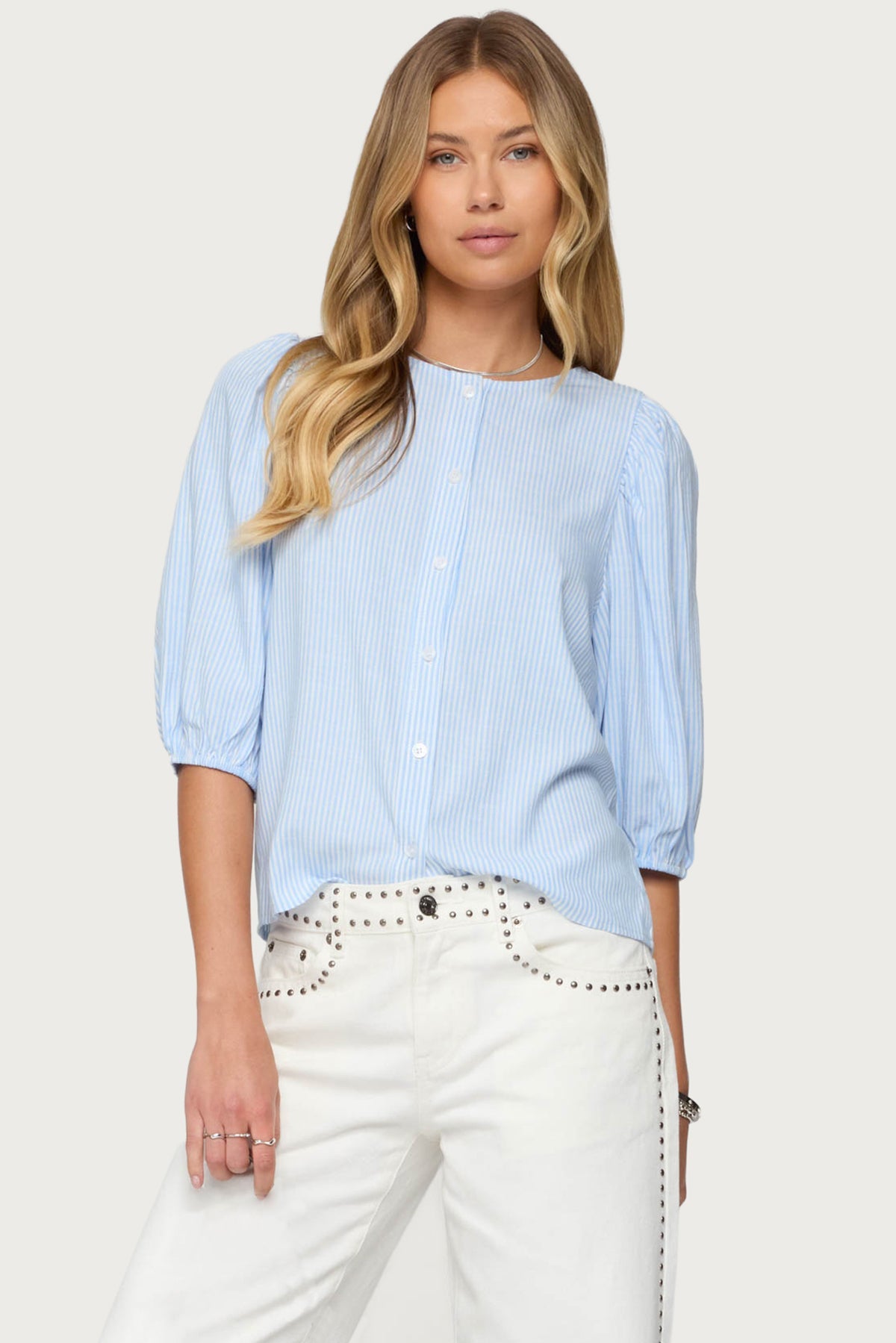 Pinstripe Linen Look Button Up Shirt