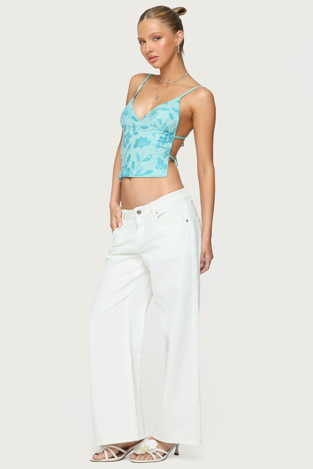 Pia Sequin Floral Backless Top