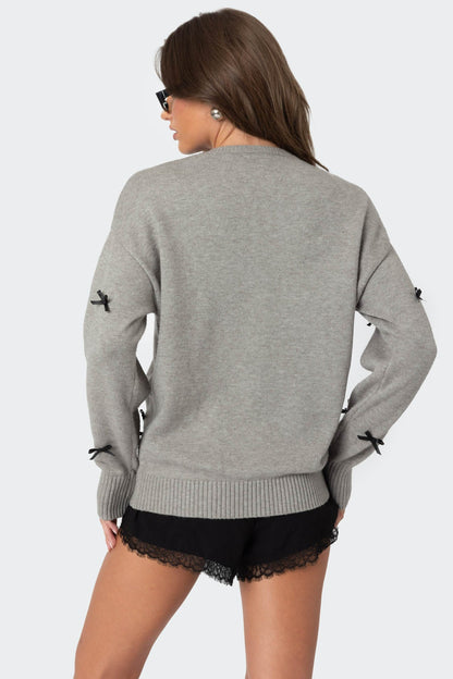 Satin Effect Bow Oversized Sweater