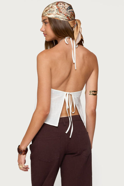 Oliviana Linen Look Halter Top