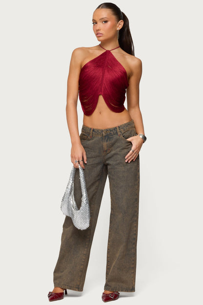 Hara Fringed Crisscross Backless Top