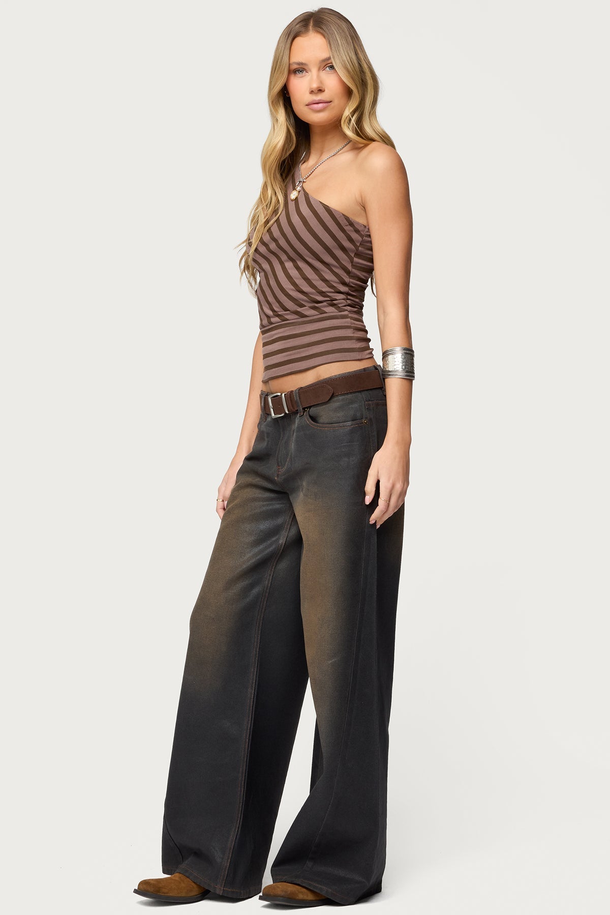 Asymmetric Striped One Shoulder Top