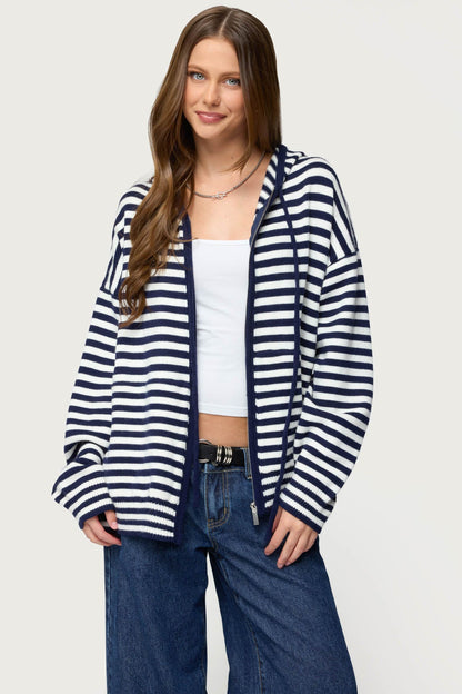 Safari Striped Knit Zip Up Hoodie