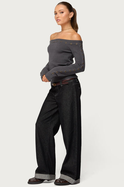 Morgen Grommet Off Shoulder Knit Top
