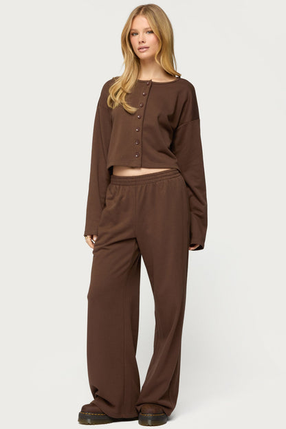Binah Oversized French Terry Button Up Sweatshirt