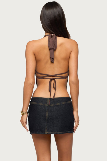 Butterfly Sequin Backless Halter Top
