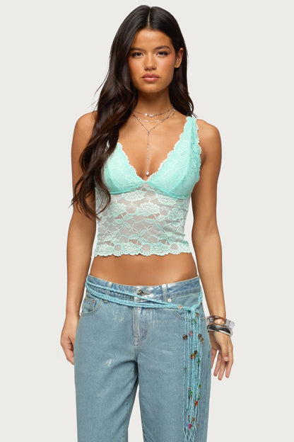 Vanya Sheer Lace V Neck Top