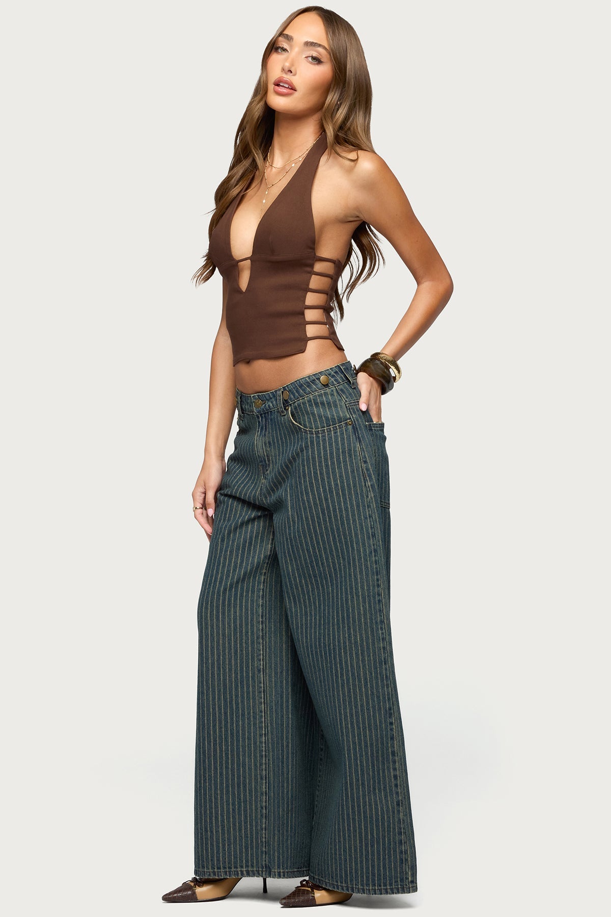 Aneera Cutout Plunging Halter Top