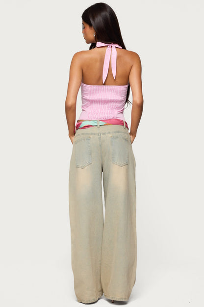 Caitie Striped Buckle Halter Top