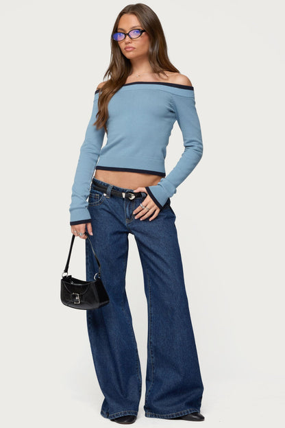 Kezzie Contrast Off Shoulder Knit Top