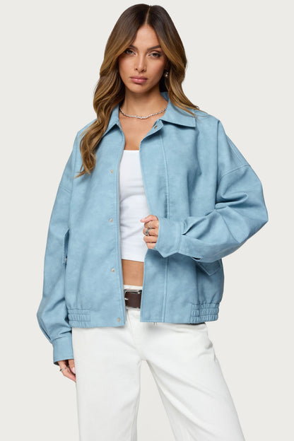 Oversized Washed Faux Leather Jacket