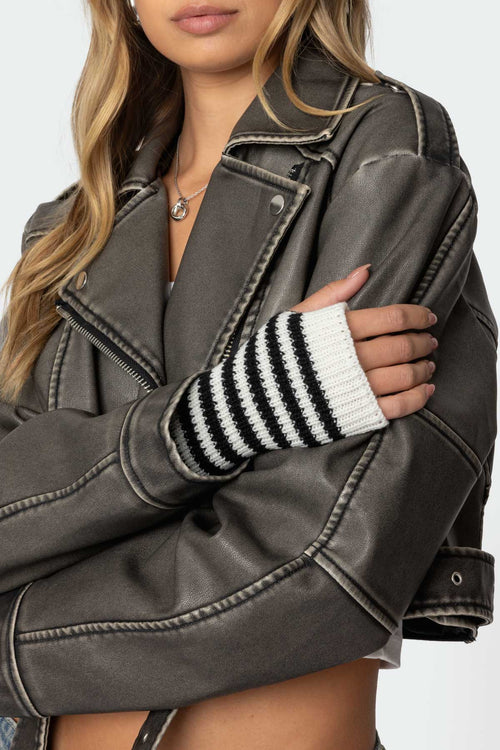 Striped Knit Fingerless Gloves
