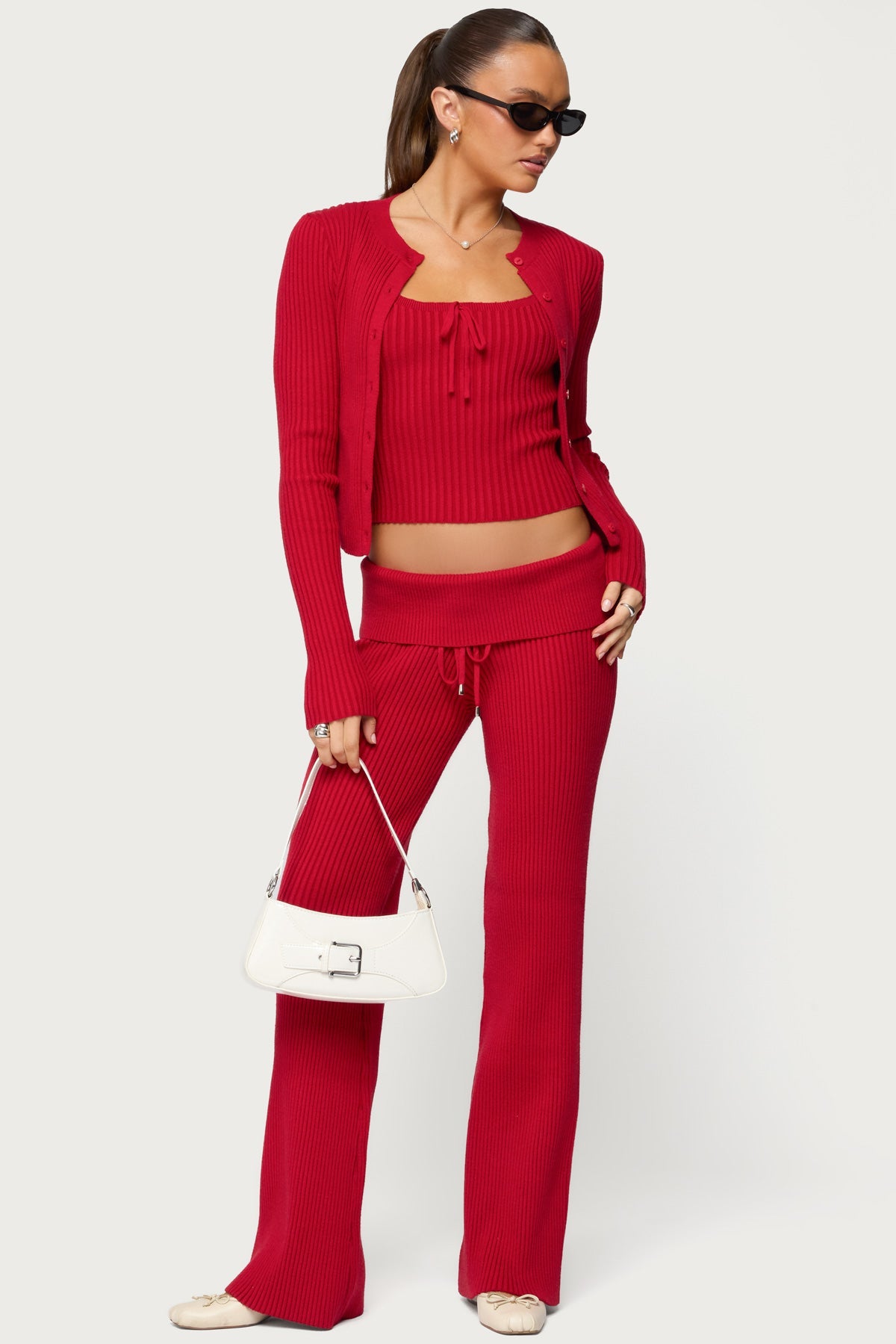 Adannah Ribbed Knit Button Up Cardigan