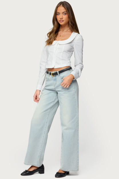 Scoop Neck Tailored Button Up Shirt