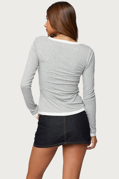Contrast Layered Look Henley Top