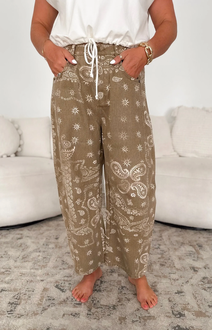 Abigail Paisley Print Barrel Jeans