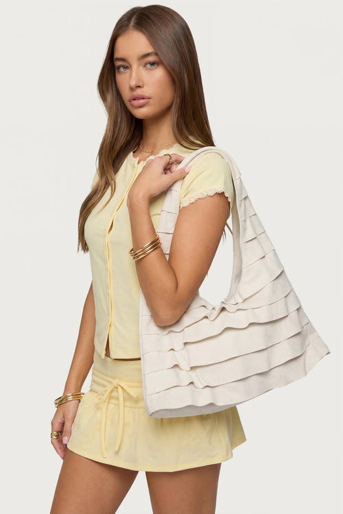Ruffled Faux Suede Shoulder Bag