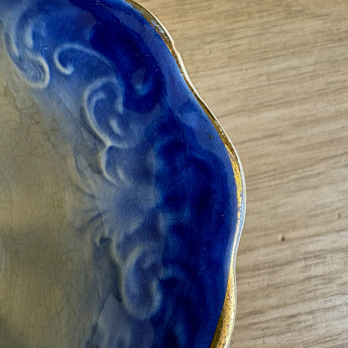Antique La Francaise Porcelain Flow Blue Vegetable Bowl - Windmill & Sailboat Scene - Turn of the Century Decor - NextStage Vintage