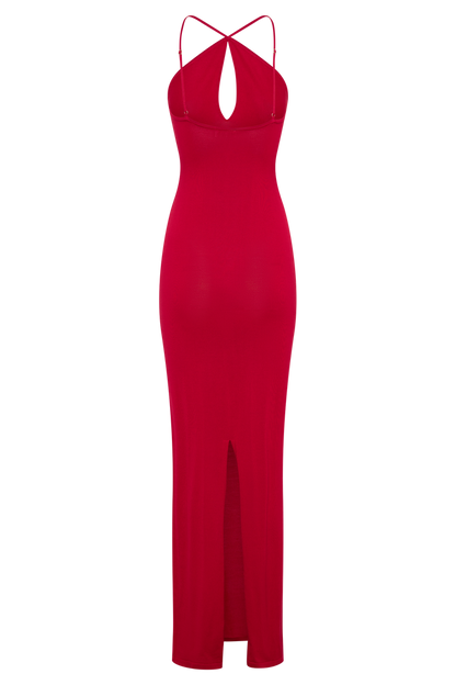 Ashtin Cross Front Knit Maxi Dress - Red