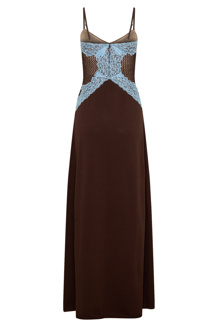 Bray Knit & Lace Maxi Dress - Chocolate/Blue